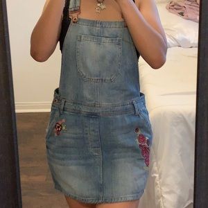 Light wash denim overalls skirt